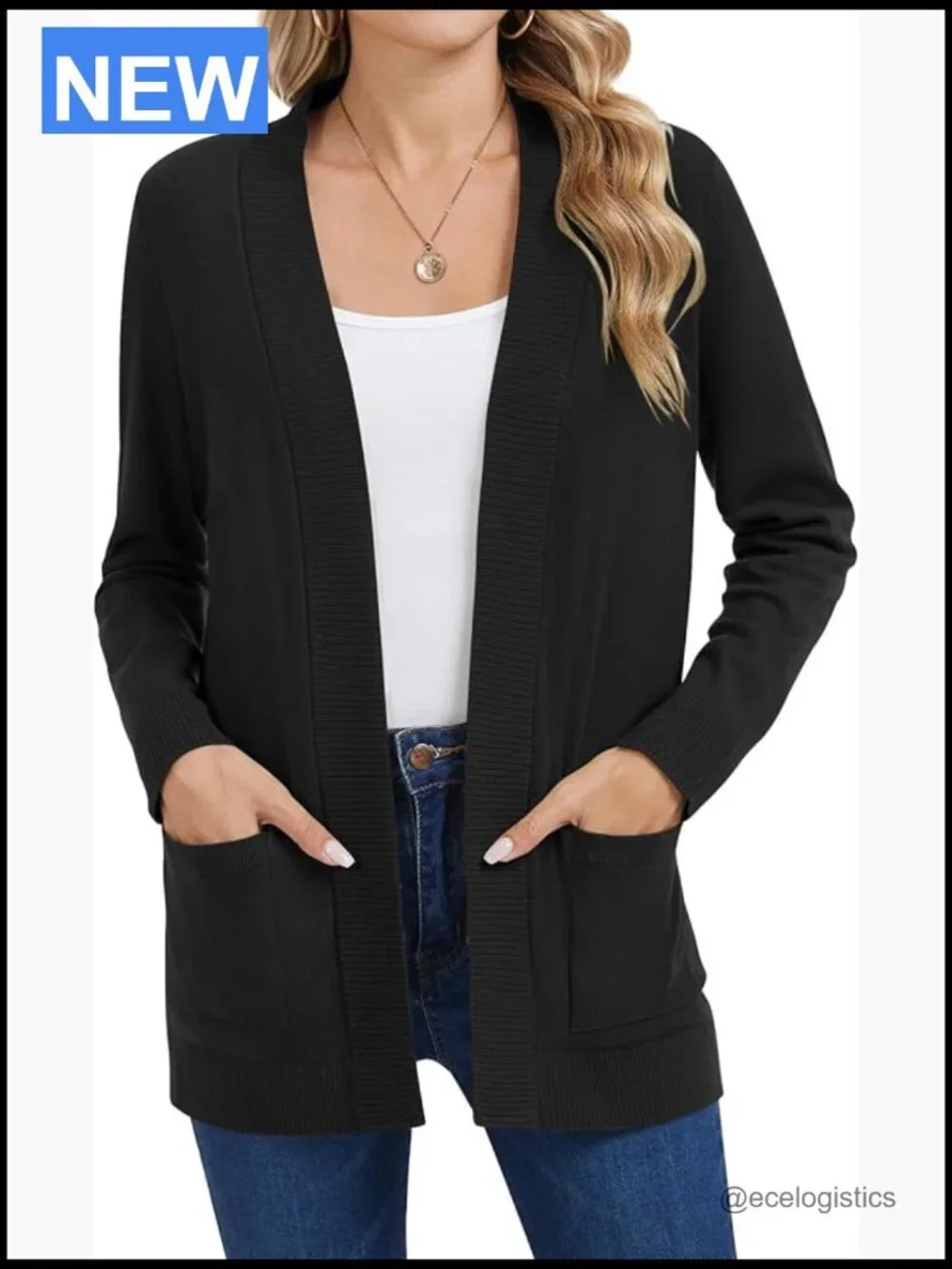 Lightweight Knit Cardigan Sweater with Pockets Long Sleeve Open Front
